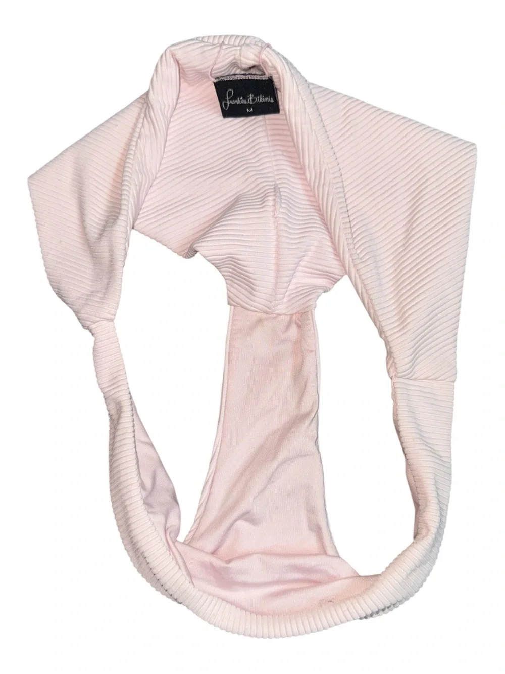 Frankie’s bikinis Light Pink Ribbed Cheeky Low-Rise Bikini Bottoms Swimwear MED